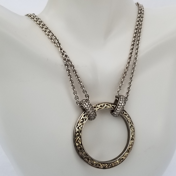 Charles Krypell 18k Gold Brown Pave Diamond Sterling silver Circle Necklace - Picture 15 of 16
